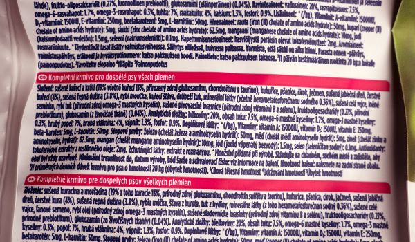 Eukanuba Overweight – štítek se složením