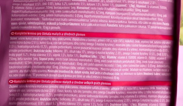 Eukanuba Puppy – štítek se složením