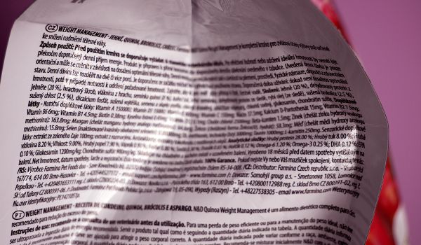 Farmina N&D Weight Management – štítek se složením