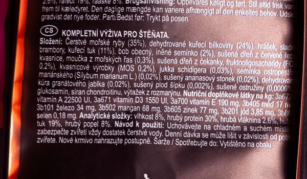 Primordial Puppy – štítek se složením