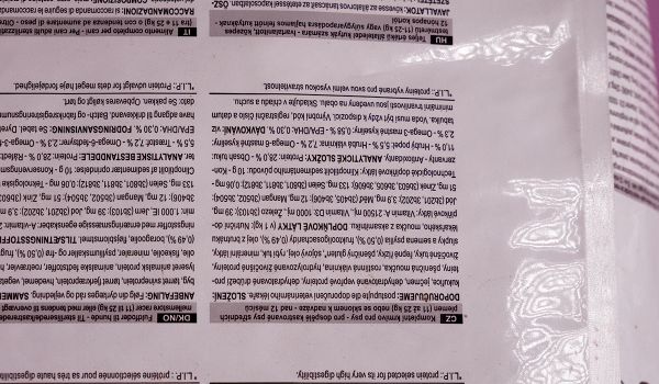 Royal Canin VHN Neutered adult – štítek se složením
